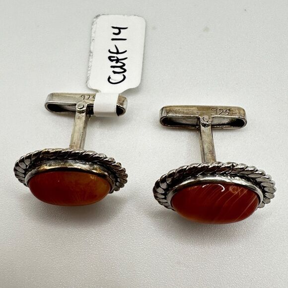 Genuine agate cuff links in solid Sterling silver, handmade in Pakistan - Picture 6 of 16
